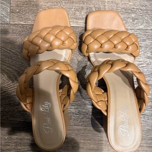 Pink Lily tan Braided Women's block heels